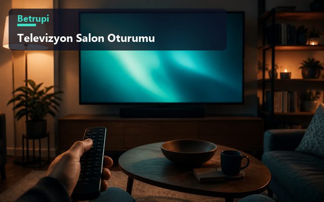 Salonda büyük televizyon ekranında açılmış oyun arayüzü ve elde uzaktan kumanda